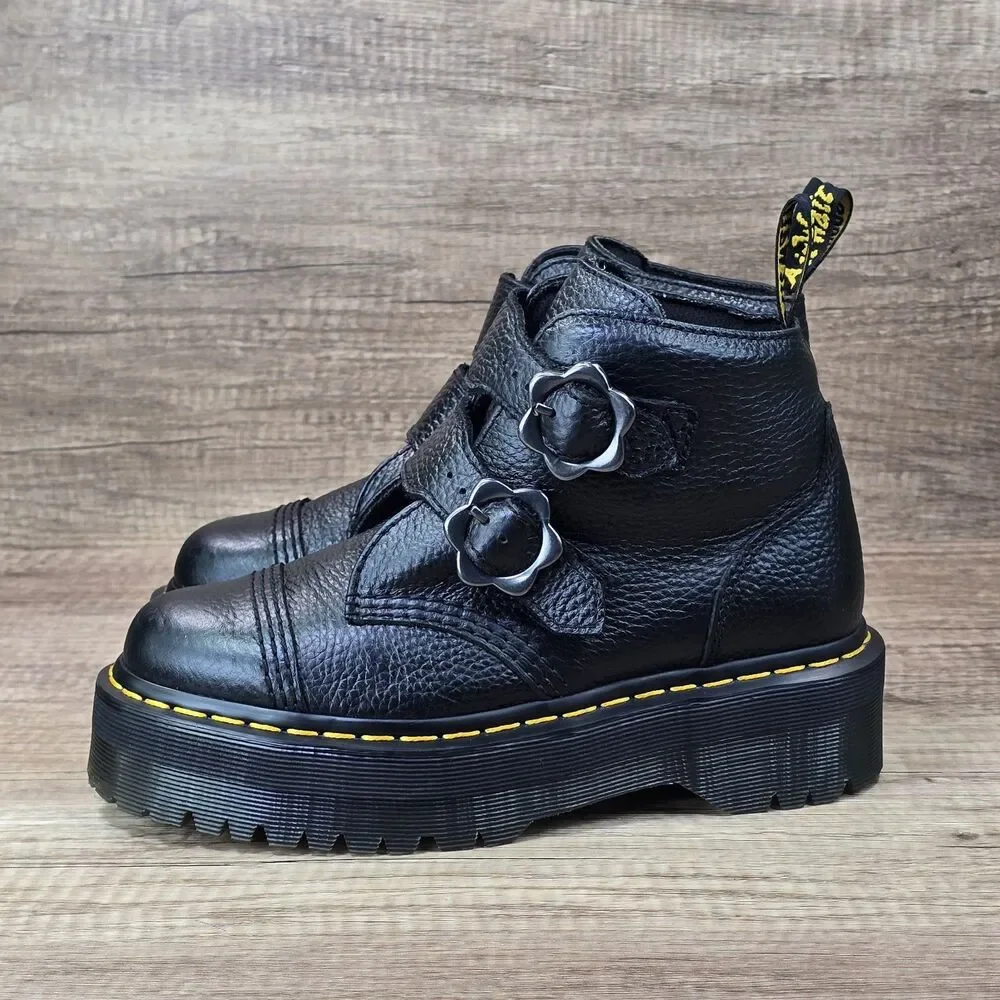 Dr. Martens Devon FLWR Women's Size 7 Black Leather Buckle Platform Boots - Picture 4 of 10